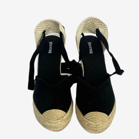 Soludos Wedge Shoes Women’s Size 8 Color Black Tan Tie Up Ankles Sandals - Picture 2 of 12